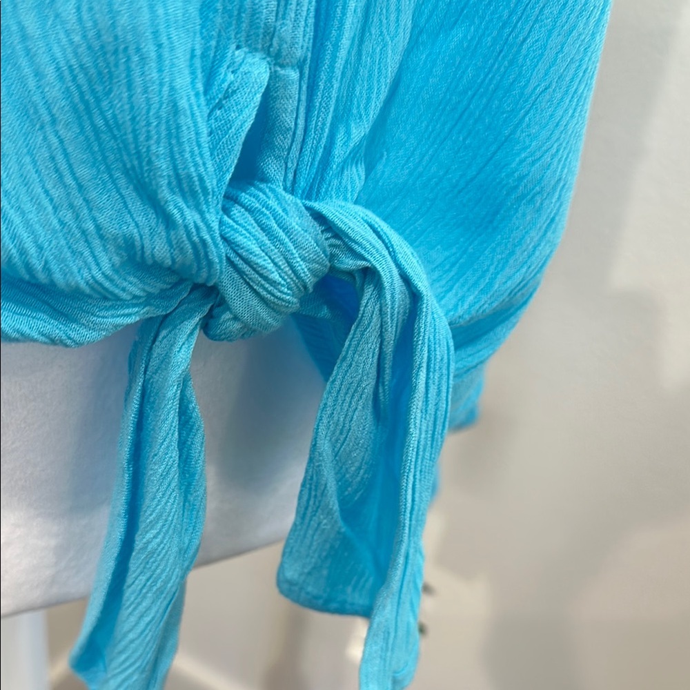 INC International Concepts Turquoise Lace-Up Blouse - Picture 6 of 10